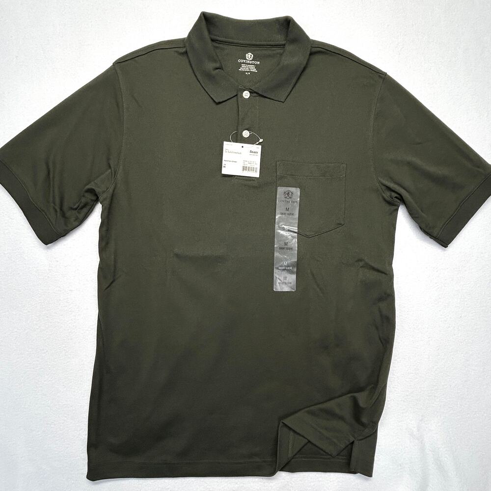 Covington Mens M Polo Shirt Dark Fern Green Short Sleeve Cotton blend NEW Sears